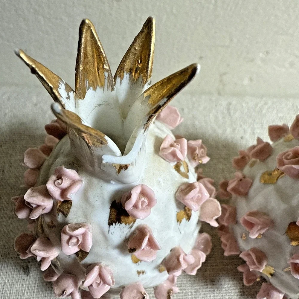 Vintage Lefton Rose Pineapple Salt and Pepper Shakers Made in Japan